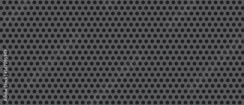 Black polka dot pattern on grey background. Straight dot pattern for backdrop and wallpaper template. Simple classic polka dot lines with repeat stripes texture. Polka background, vector illustration