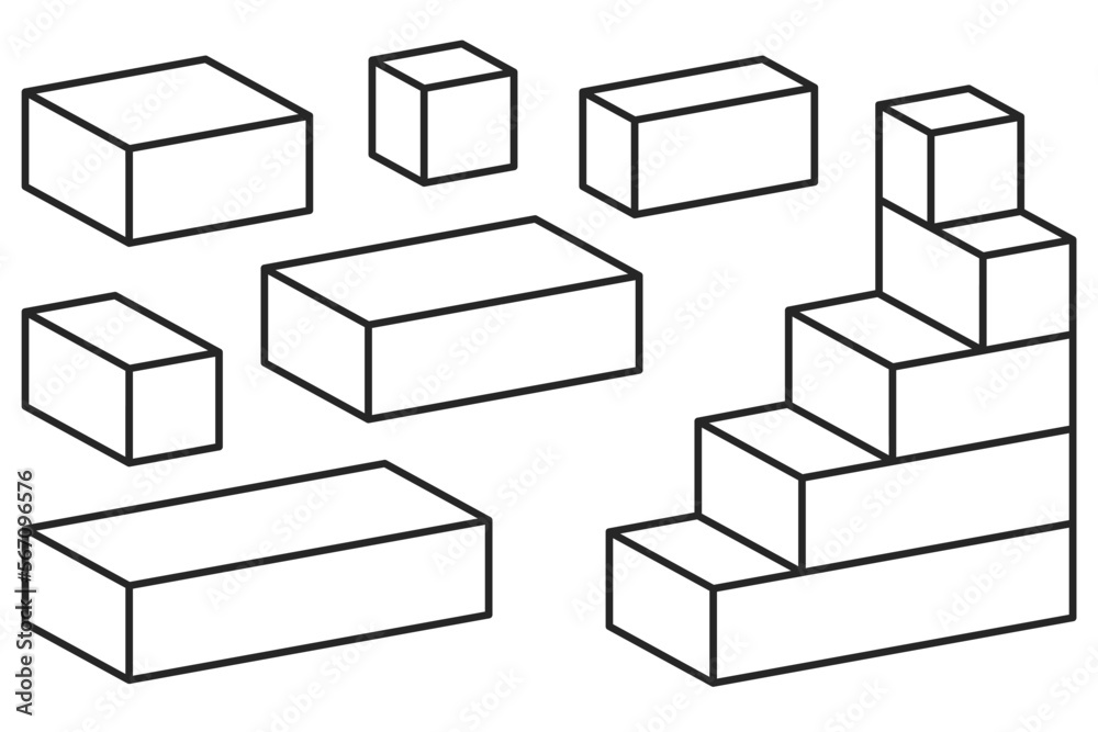 Plastic toy construction brick or block set in outline vector Plastic toy construction brick or block set in outline vector