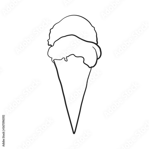 Ice cream or gelati in waffle cone outline illustration