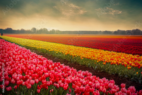 field of tulips and sky, Generative AI Art Illustration