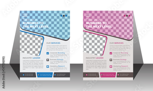 Modern corporate business flyer, Simple cover design layout, poster leaflet pamphlet, A4 size colorful vector design, blue and pink color template.