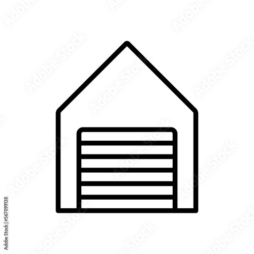 Garage icon. Black contour linear silhouette. Front view. Editable strokes. Vector simple flat graphic illustration. Isolated object on a white background. Isolate.