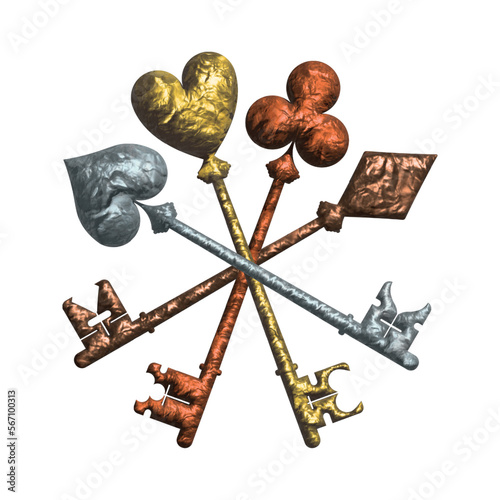 Keys head shaped as french cards suits