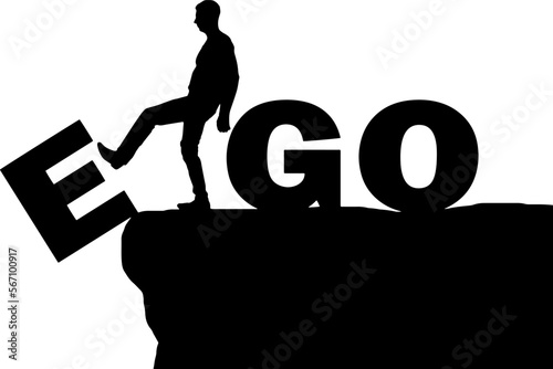 Silhouette of a man gets rid of the ego as a bad habit. Vector Silhouette