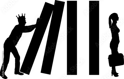 Wallpaper Mural Selfish man with a crown on his head makes a domino effect in relation to the woman. Vector Silhouette Torontodigital.ca