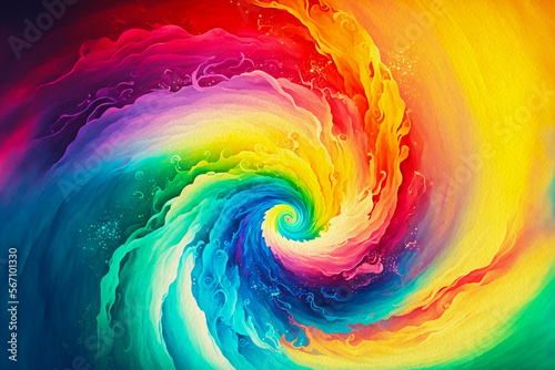 spiral Abstract multicolor swirl rainbow watercolor textured background. acrylic wave curl paint twisted