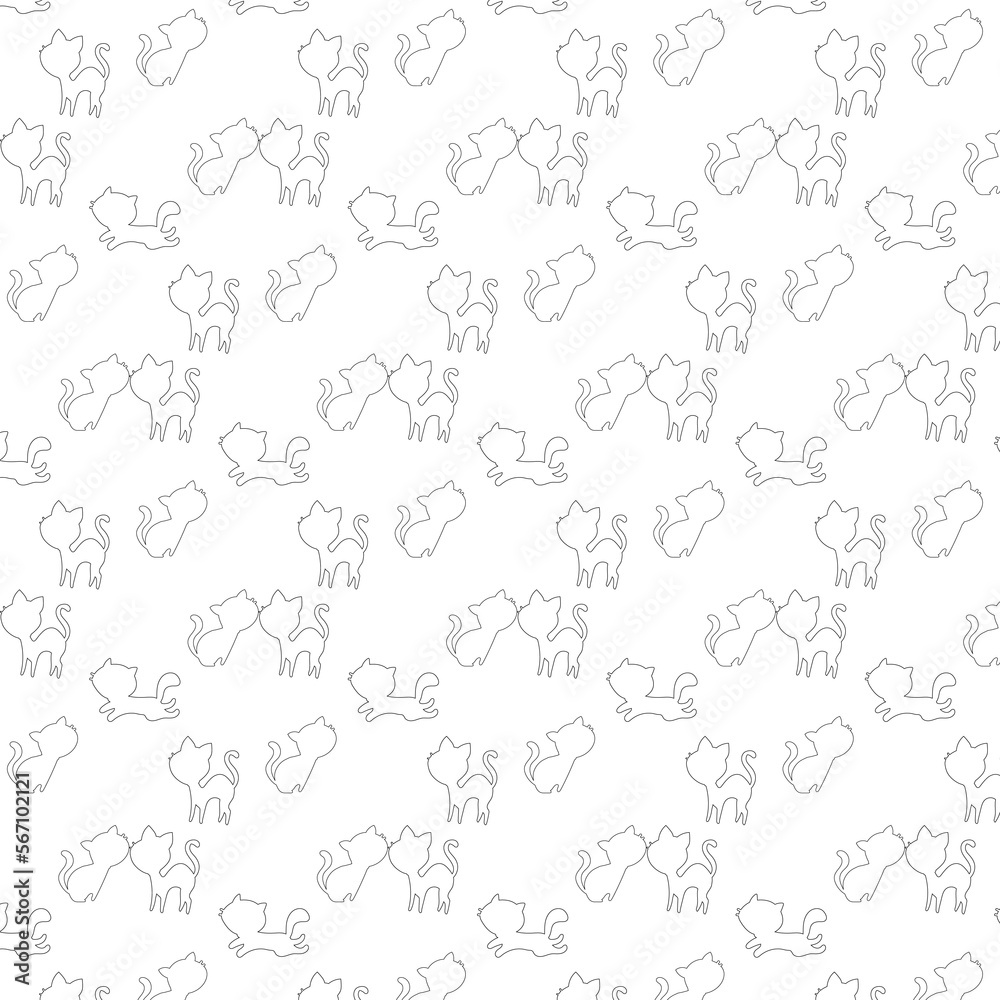 Background pattern with the contour of cats in black. Background pattern with the contour of cats in black.