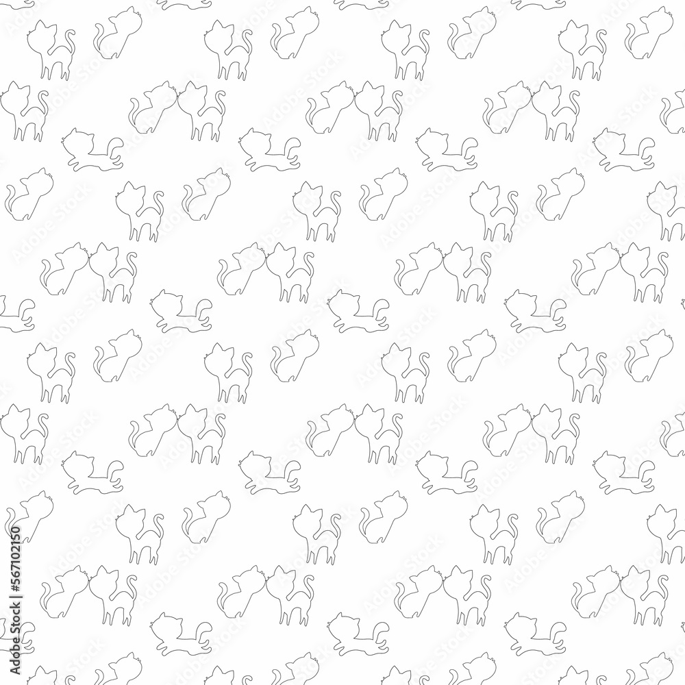 Background pattern with the contour of cats in black. Background pattern with the contour of cats in black.