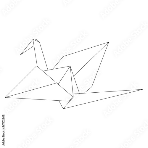 Origami crane vector outline illustration icon isolated on white background. Japanese traditional origami crane for infographic, website or app. Geometric line shape for art of folded paper.