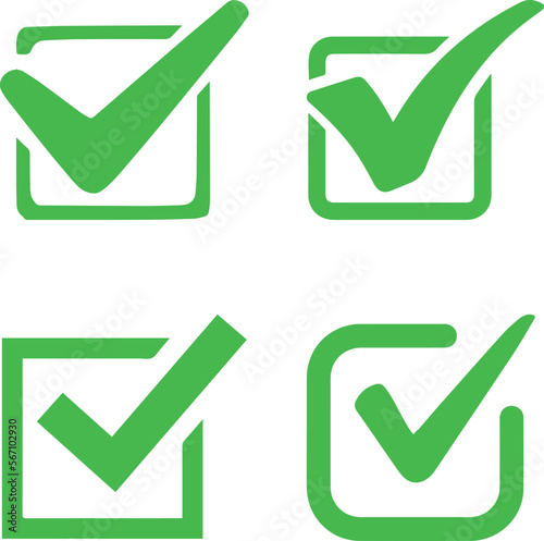 Green tick mark set check marks isolated vector, confirm mark