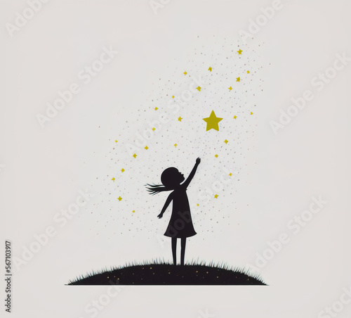 Girl reaching the stars, GEnerative AI illustration