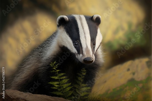 Cute badger in the forest. Generative AI
