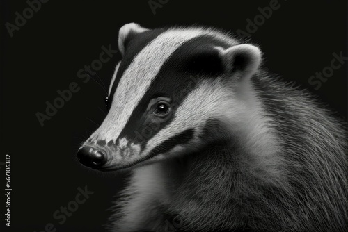 Cute badger black and white background. Generative AI