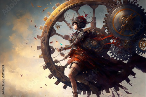 The time machine painting motion of fantasy steampunk clockwork with broken gears