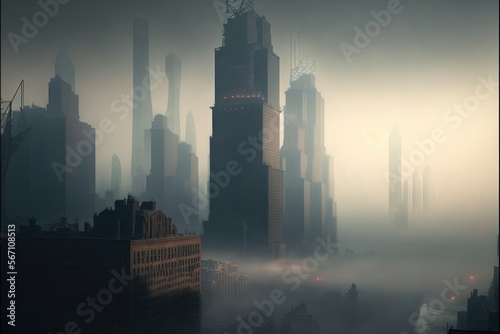 The suffocating smog. Air pollution in cities. Generative AI