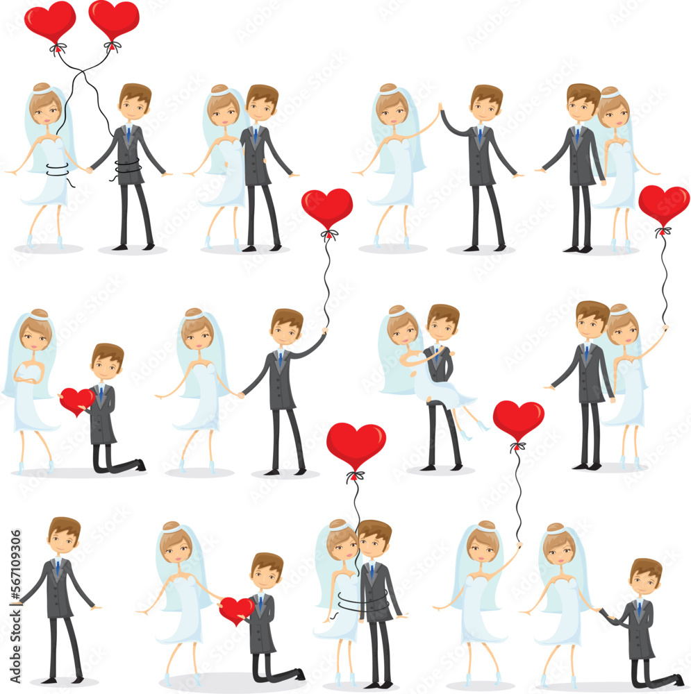 Wedding doodle couple in love. Vector illustration for greeting card, invitation and banner Wedding doodle couple in love. Vector illustration for greeting card, invitation and banner