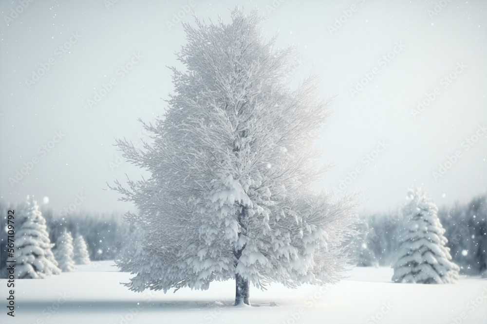 Christmas winter landscape. Christamas holidays. Snow landscape. Slightly blured. Detailed winter scenery. Created by Generative AI