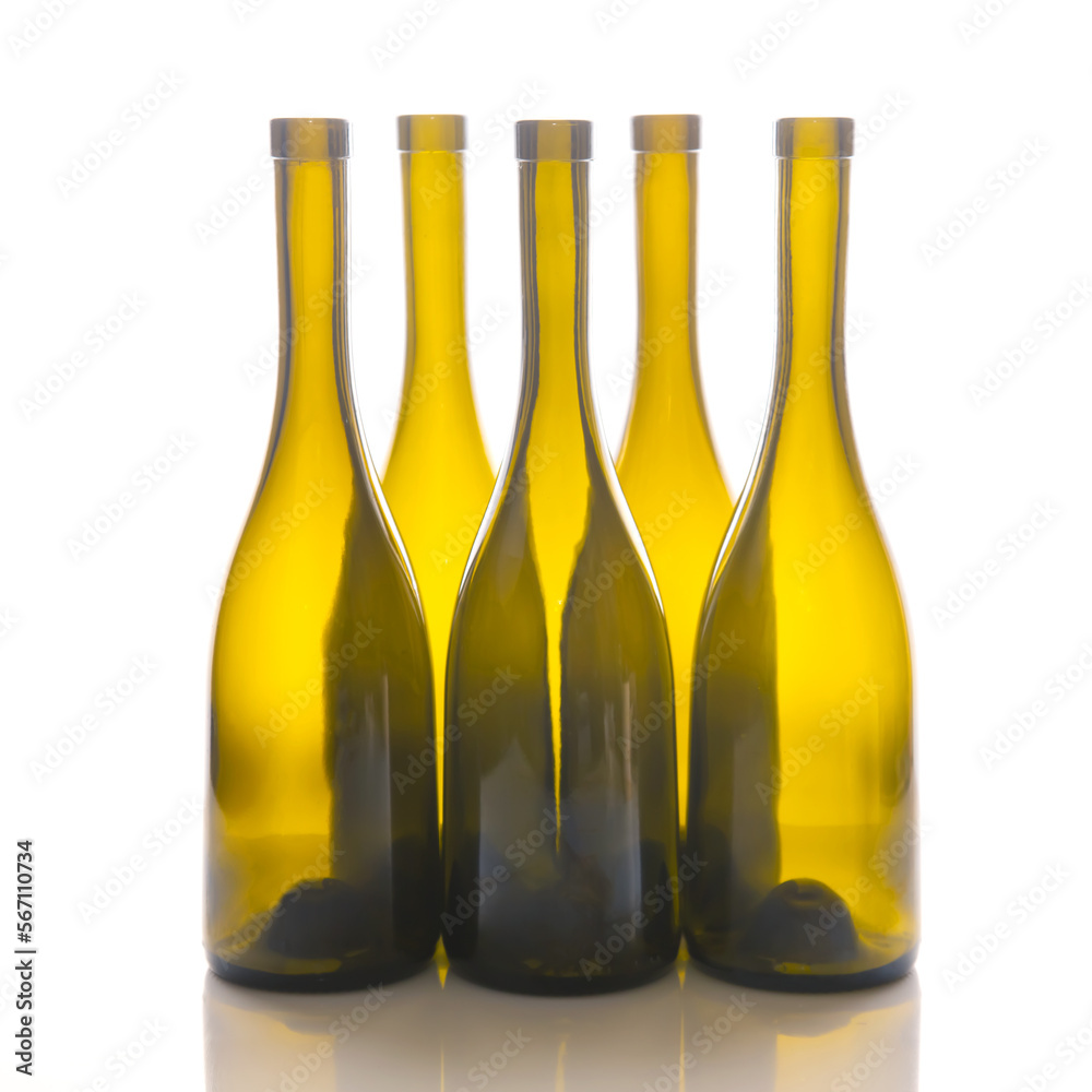 empty bottles of wine on white background empty bottles of wine on white background