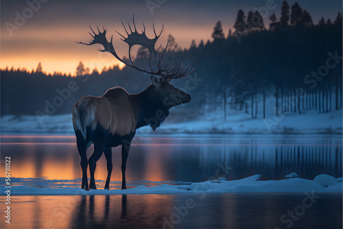 Moose or elk in wilderness created with Generative AI