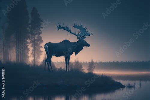 Moose or elk in wilderness created with Generative AI