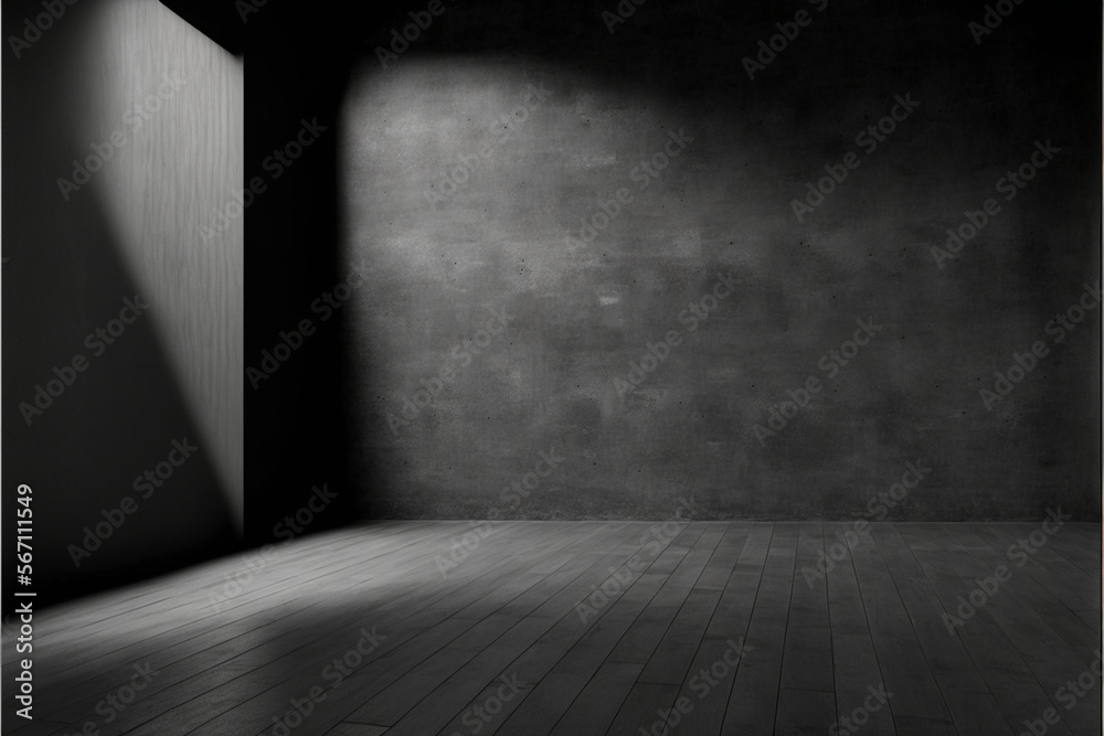 Black wooden floor and dark abstract cement wall and studio room , interior texture for display products wall background Black wooden floor and dark abstract cement wall and studio room , interior texture for display products wall background