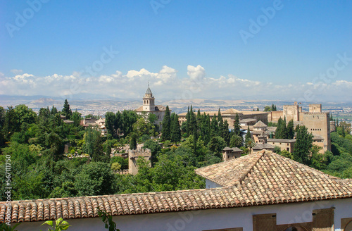 Beautiful view on the city and garden on a summer day. Alhambra.Granada. Spain. photo