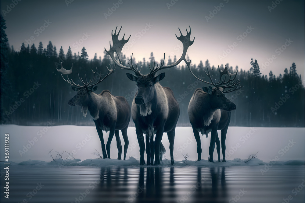 Moose or elk in wilderness created with Generative AI Moose or elk in wilderness created with Generative AI