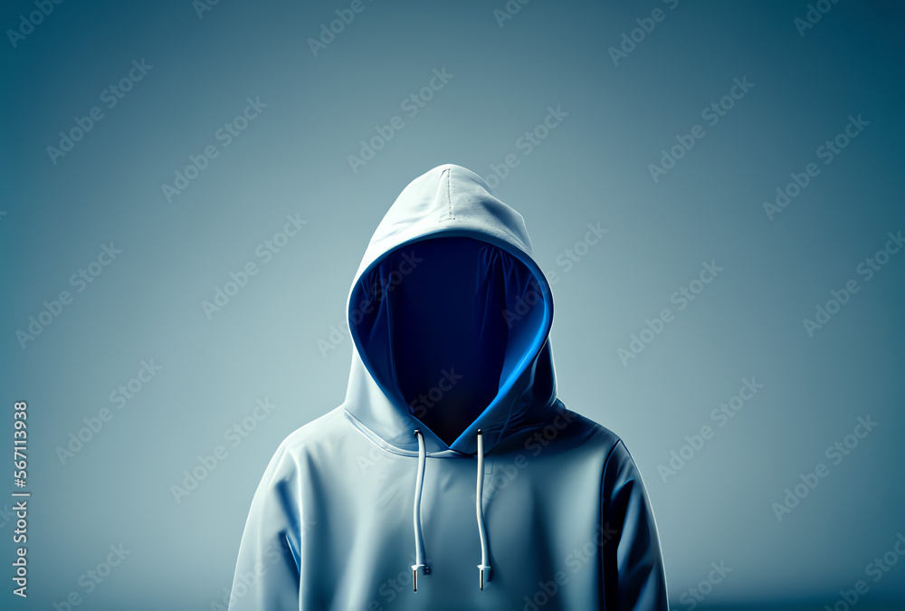 blue hoodie over invisible man, space for copy, generative ai blue hoodie over invisible man, space for copy, generative ai