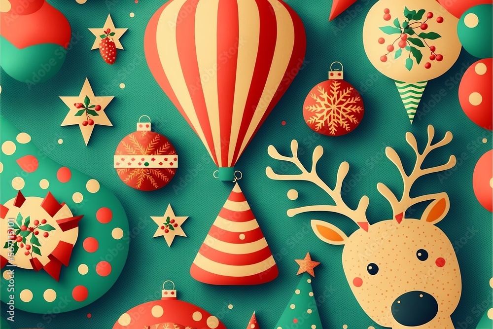 Fototapeta premium Colorful Christmas background pattern with 