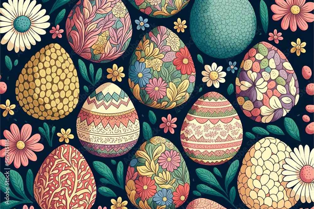 Colorful easter background with painted easter eggs