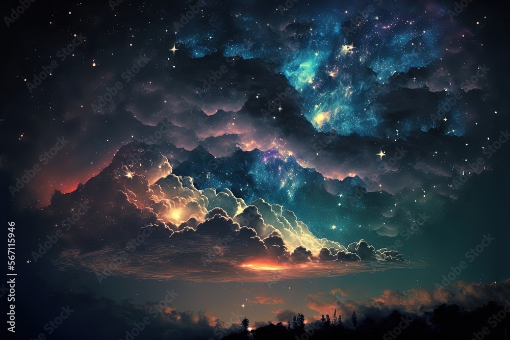 dreamlike gradient sky at night time , idea for background wallpaper, Generative Ai