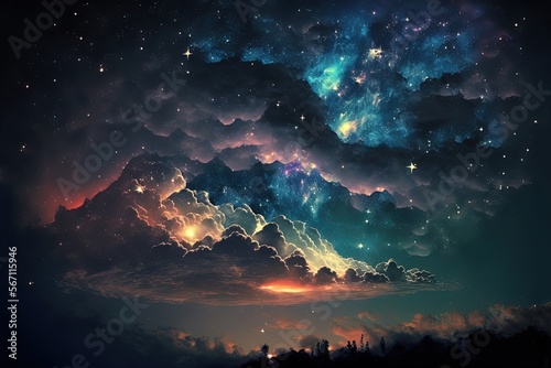 dreamlike gradient sky at night time , idea for background wallpaper, Generative Ai © QuietWord