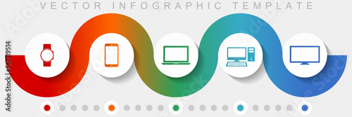 Electronic devices infographic vector template with icon set, miscellaneous icons such as smartwatch, smartphone, laptop, computer and tv for webdesign and mobile applications