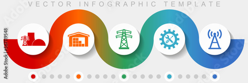 Power and energy infographic vector template with icon set, miscellaneous icons such as power plant, warehouse, powerline, service and antenna for webdesign and mobile applications