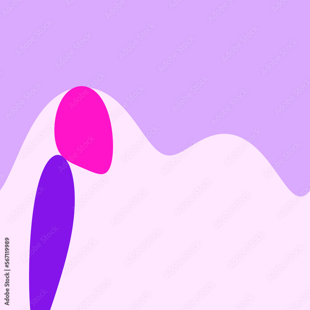 conceptual design of cartoon character in pink purple shapes and pattern, space for text