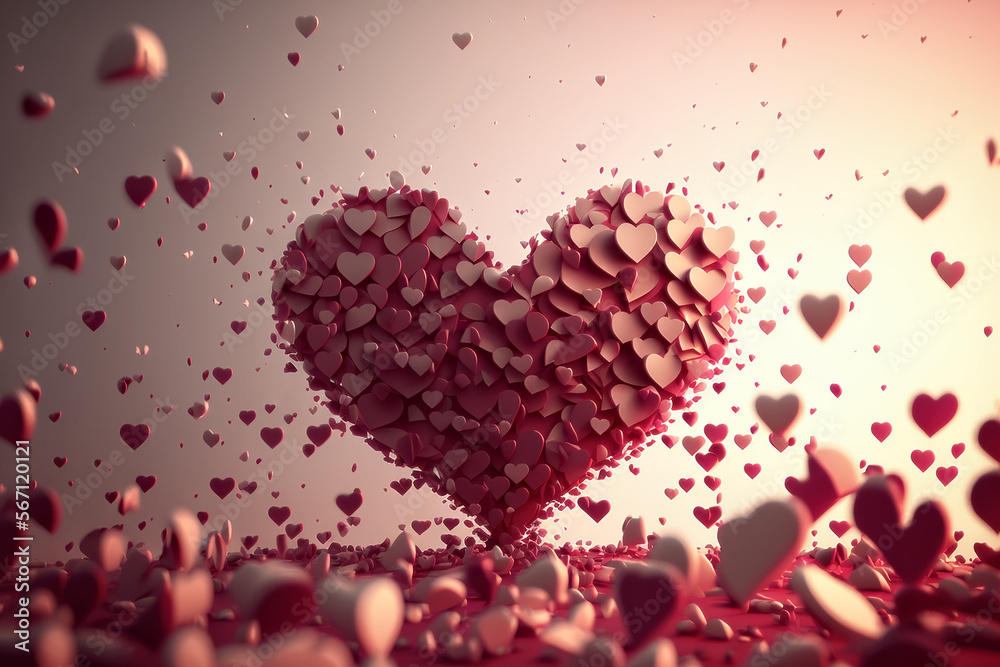 romantic creative valentine's day background wit flying hearts, light color palette romantic creative valentine's day background wit flying hearts, light color palette