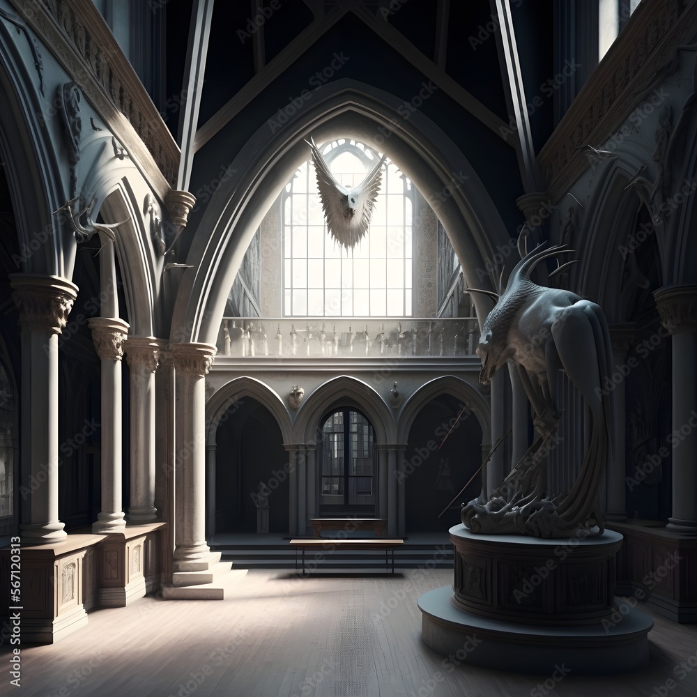 Hieronymous Bosch designs a Natural History Museum Interior view bones