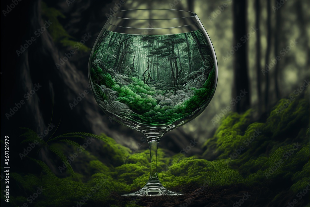 glass with forest  pattern