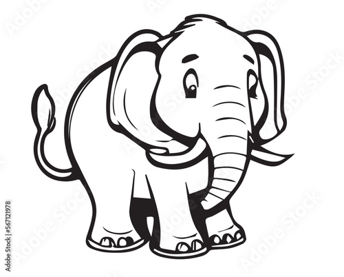 Mammoth  or elephant in cartoon black and white style for coloring. Vector illustration