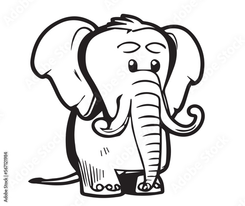 Mammoth, or elephant in cartoon black and white style for coloring. Vector illustration