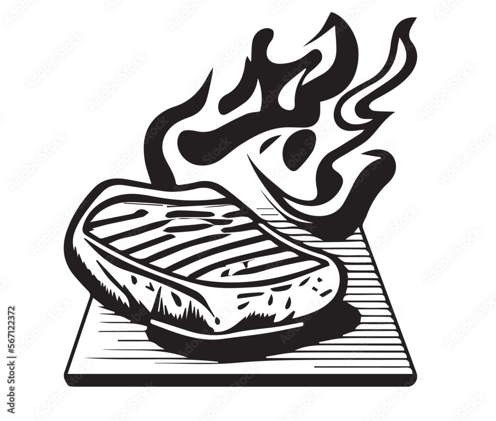 steak-in-cartoon-black-and-white-style-for-coloring-vector