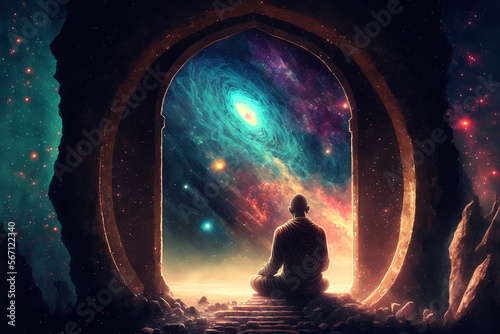 Generative Ai of Buddha and meditative space. Opened to new knowledge concept. 