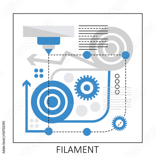 3d printing filament. Model preparation, web prototype creating flow vector illustration