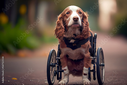 Glücklicher Hund im Rollstuhl im Wald - Generative Ai © Sarah