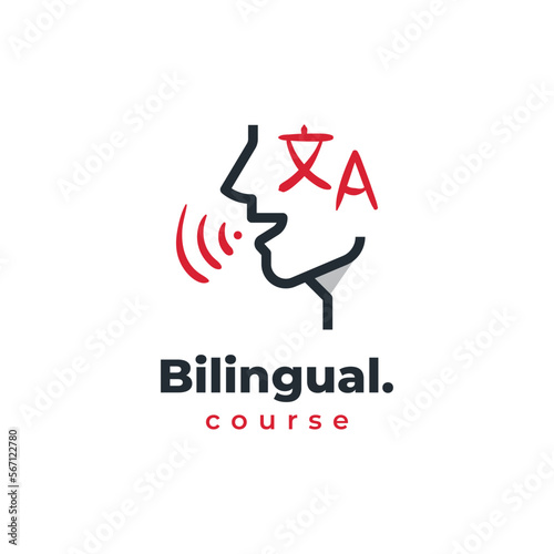 Learning language icon logo doodle hand drawn. Bilingual course study vector illustration concept.