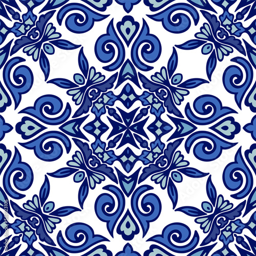 Geometric style blue and white azulejo tile ceramic design