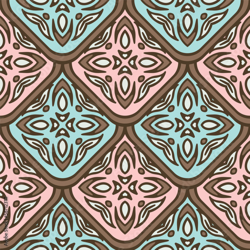Bohemian repeat texture seamless pattern vector. Boho ornamental tiles design for wallpaper and fabric.