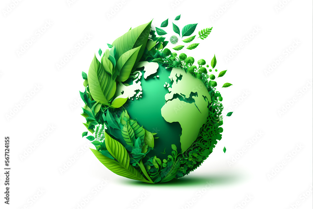 Earth day concept. Illustration of the green planet earth on a white background. AI Generation - obrazy, fototapety, plakaty 