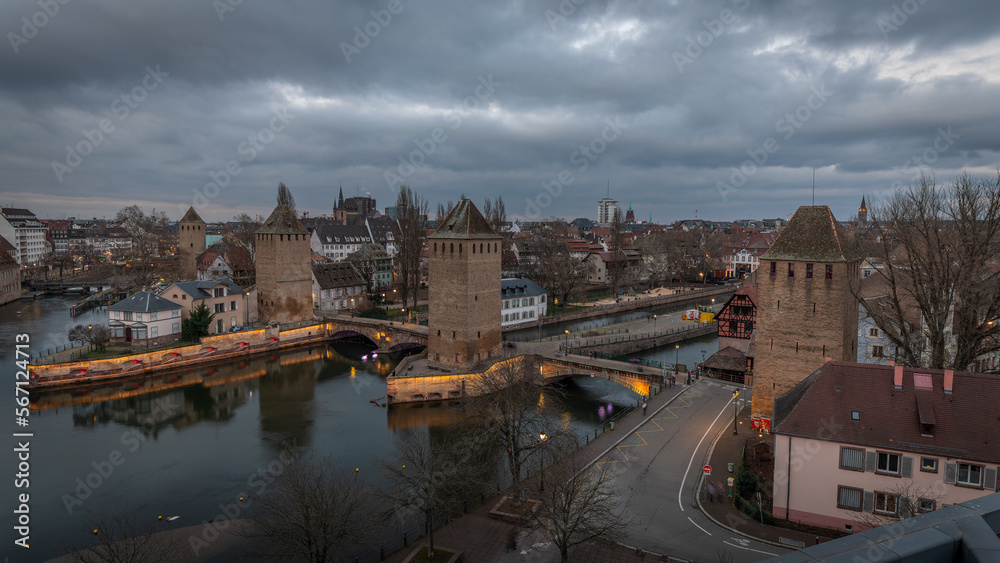 Cityscape at night In Strasbourg in France on January 2023