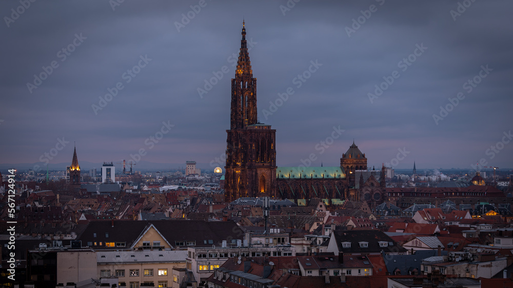 Obraz premium Skyline and Cathedral of Strasbourg in Strasbourg in France on January 2023